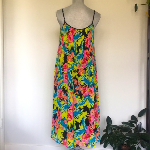 LOFT Bright Tropical Floral Accordian Pleated Midi Dress, size Small 🌺 - Picture 9 of 15